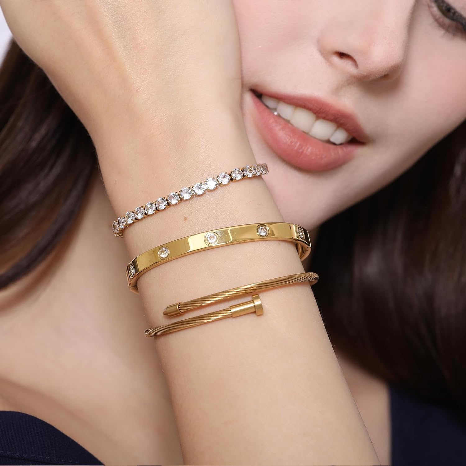 A D. ALLEN & DANMI. 18 K Gold Plated Love Bangle Bracelet Set Flexible Wide Wristband Bangle Bangle Set for Love - Image 6