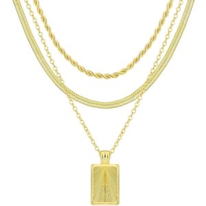 Layered Gold Silver Necklaces for Women, Stackable Stack 14K Real Gold Plated Silver Chain Necklace Diamond Circle CZ Layering Pendant Necklaces Trendy Gold Jewelry Set Gifts