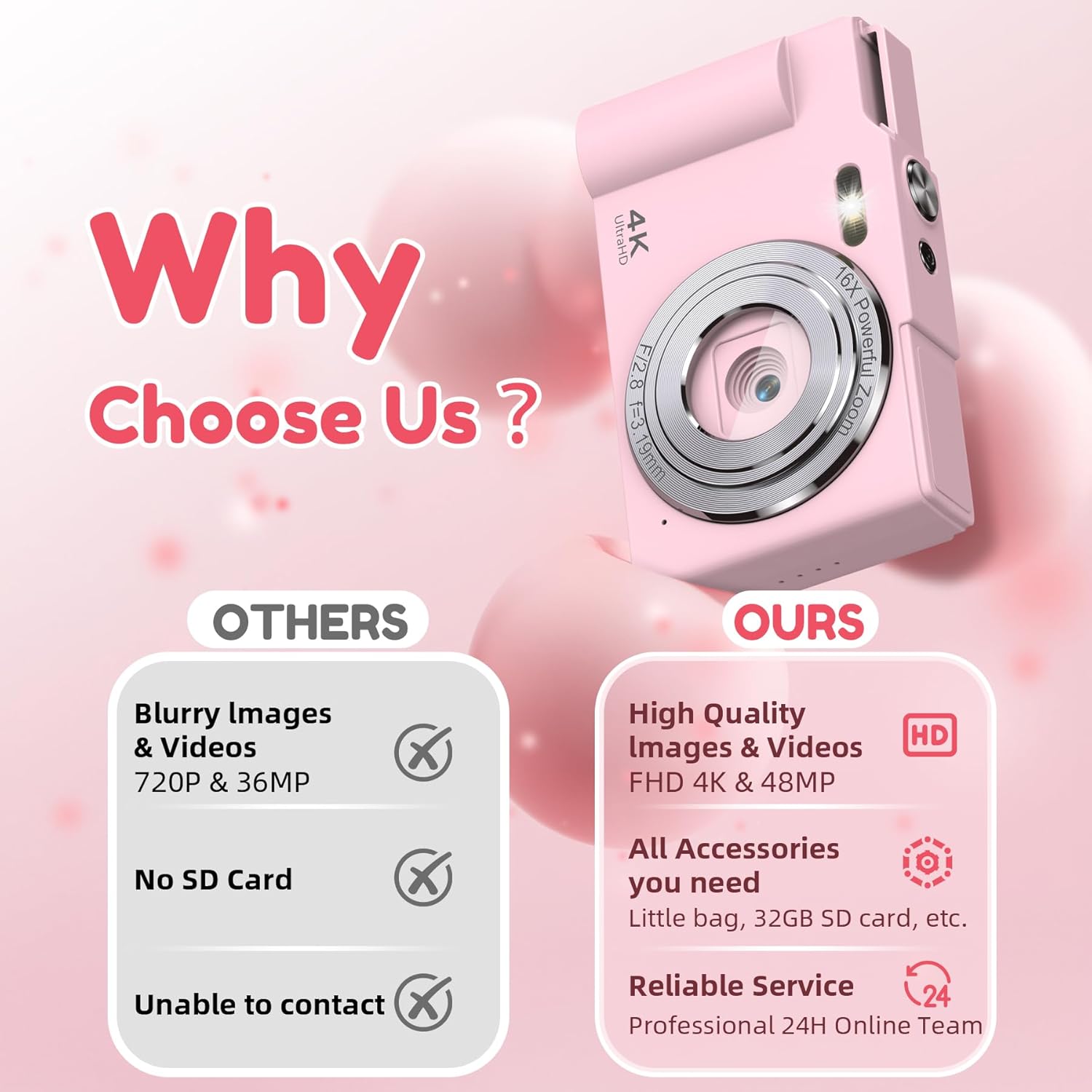 Digital Camera, FHD 4K Digital Point and Shoot Camera with 16X Zoom Anti Shake, 48MP Compact Small Camera with 32GB Card for Boys Girls Kids - Image 6