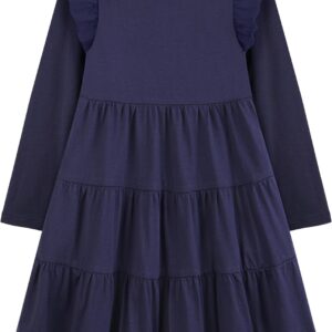 Poroka Girls Ruffle Sleeve Dress Tiered Swing A-Line Twirly Skater Midi Casual Dress for Kids with Pockets Summer Fall Winter