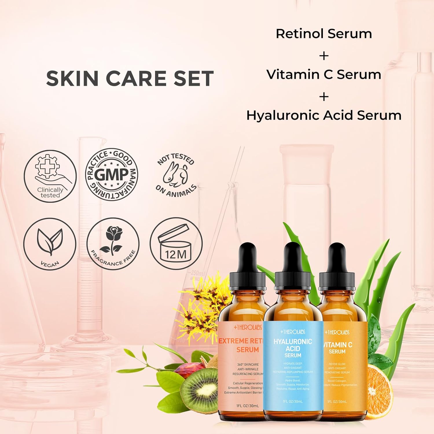 Facial Skin Care Set– Retinol Serum, Vitamin C & Hyaluronic Acid for Face – Anti Aging Face Serum Set for Women – Firm, Wrinkle Smoothing, Dark Spot Corrector, Brighten Dullness - Image 5