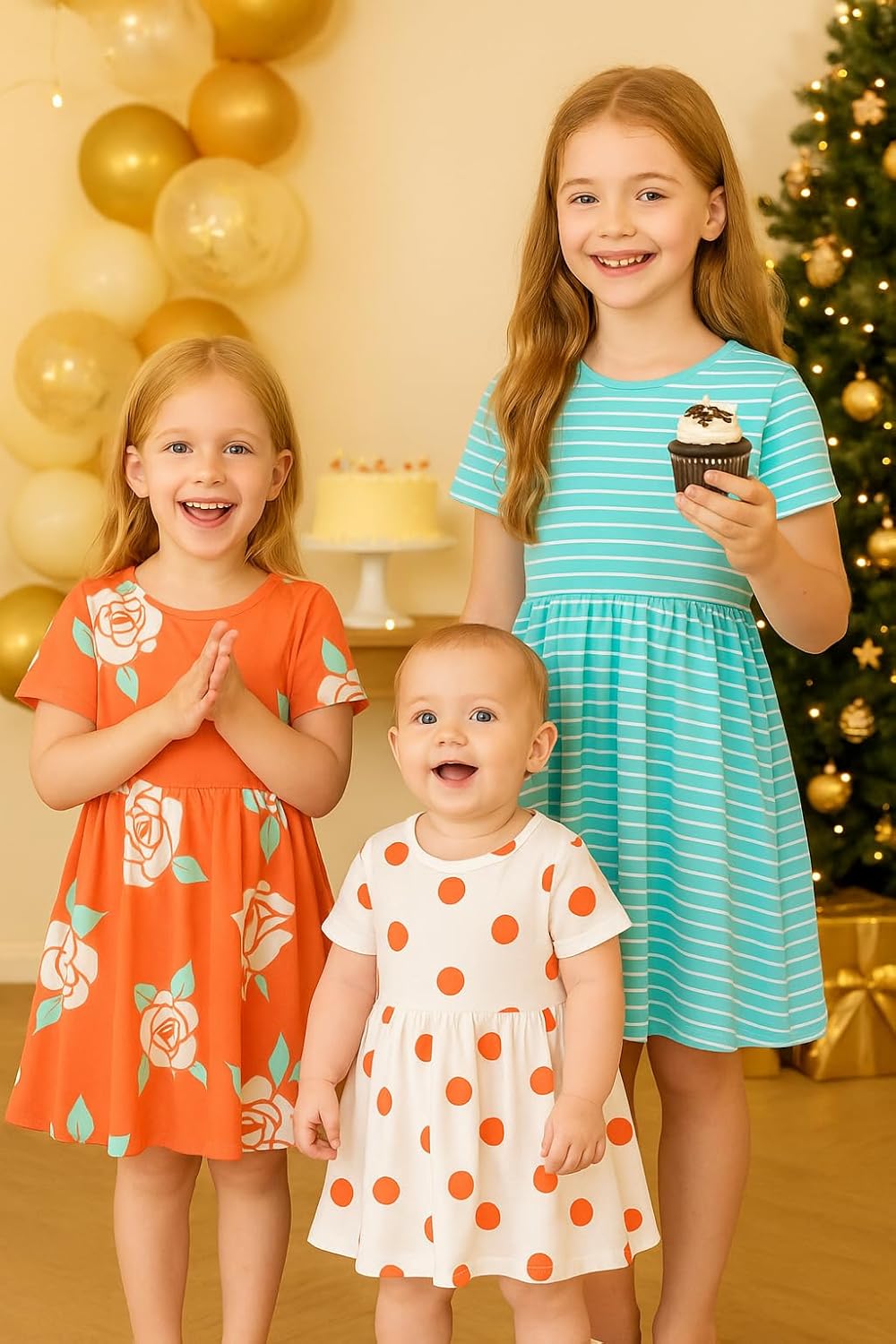 PATPAT Toddler Girl Floral Skater Multipack Dresses 3-Pack Polka Dots Short Sleeve Priness A-line Dress - Image 2