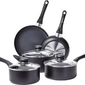 Amazon Basics Non Stick Kitchen Cookware 8-Piece Set, Non-Induction, Includes Pots and Pans, Black