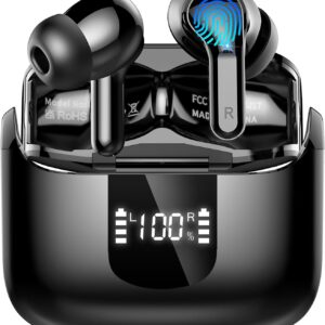 Wireless Earbuds, 2026 Bluetooth 5.4 Headphones NEW Ear Buds 40H 6D Bass Stereo in-Ear Earphones ENC Noise Cancelling Earbuds with 4 Mic, USB-C LED Display IP7 Waterproof Sport Headset for Android iOS