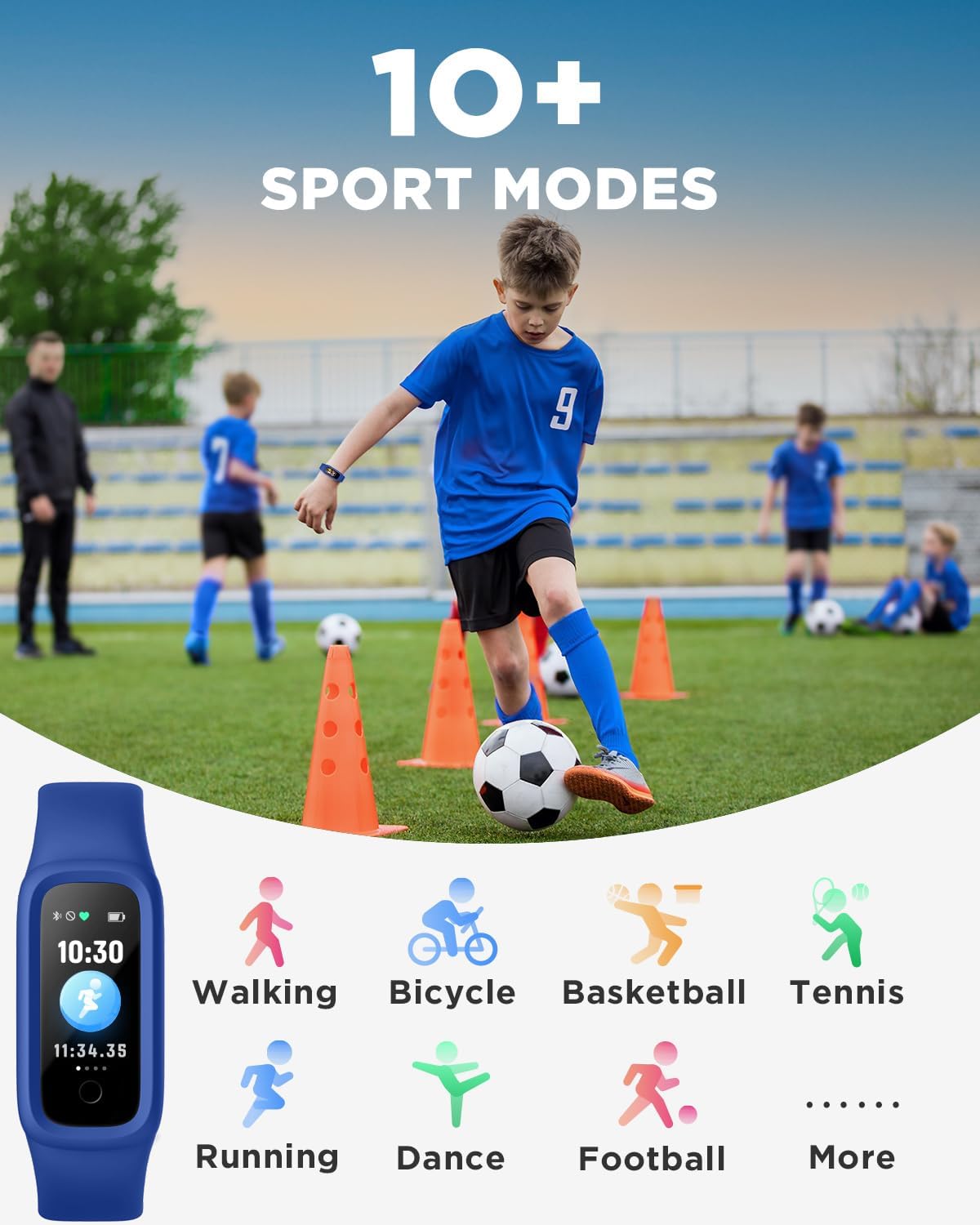 BIGGERFIVE Vigor 2 L Kids Fitness Tracker Watch for Boys Girls Ages 5-15, Activity Tracker, Heart Rate Sleep Monitor, IP68 Waterproof, Pedometer, Calorie Step Counter Watch, Blue - Image 3