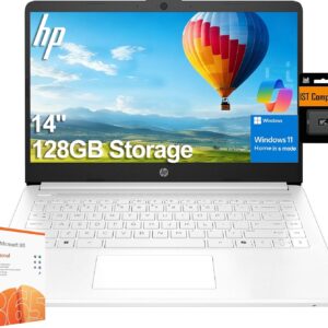 HP 14″ Ultra-Light Laptop for Student & Home (1-Year Office 365, Intel Celeron N4500, 4GB RAM, 128GB Storage (64GB + 64GB SD)) 12-Hr Long Battery Life, Webcam, Wi-Fi 6, Fast Charge, Win 11 Home in S