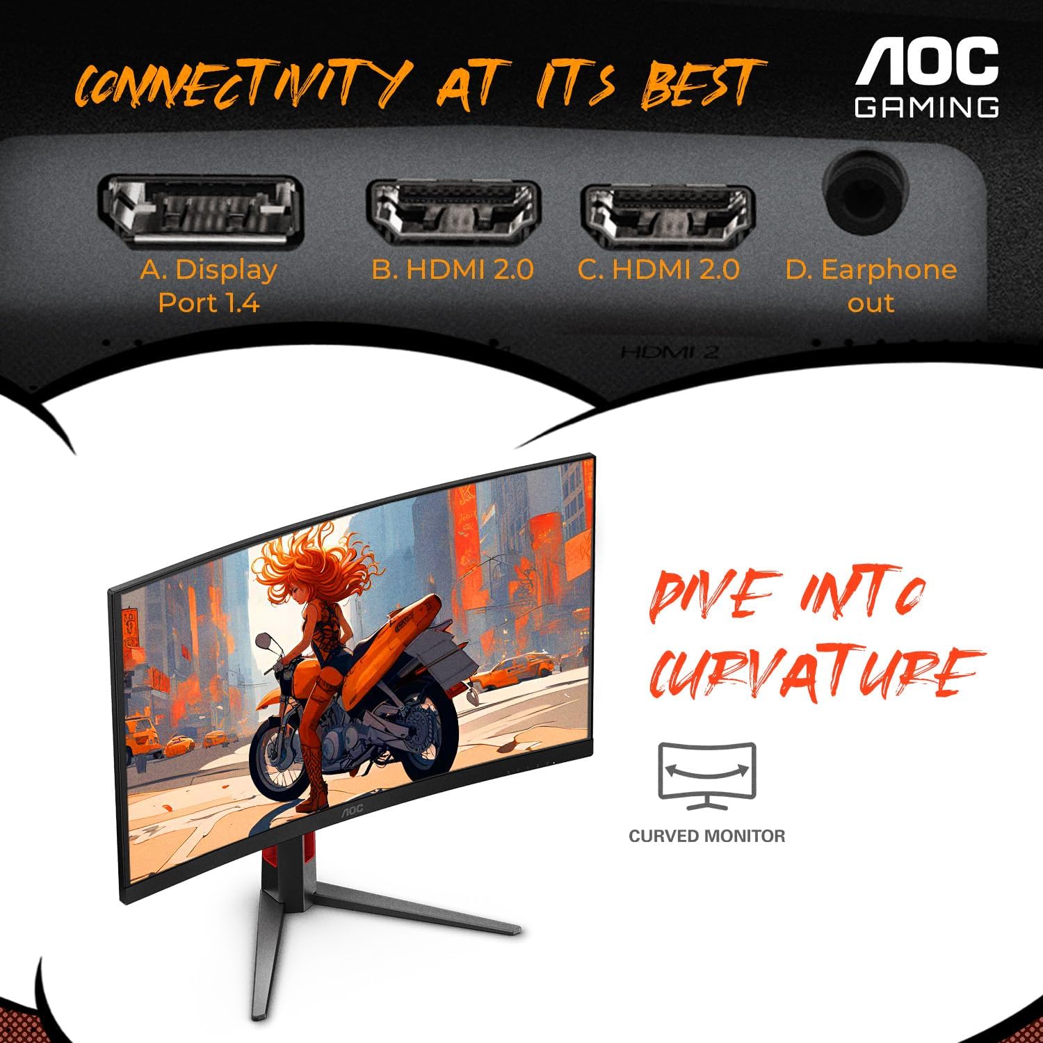 AOC C27G4ZH 27" Curved Frameless Ultra-Fast Gaming Monitor, FHD 1080p, 0.3ms HDMI 240Hz/DP 280Hz, 1500R, AMD FreeSync, HDR, Height Adjustable, 3-Year Zero Dead Pixel Guarantee - Image 5