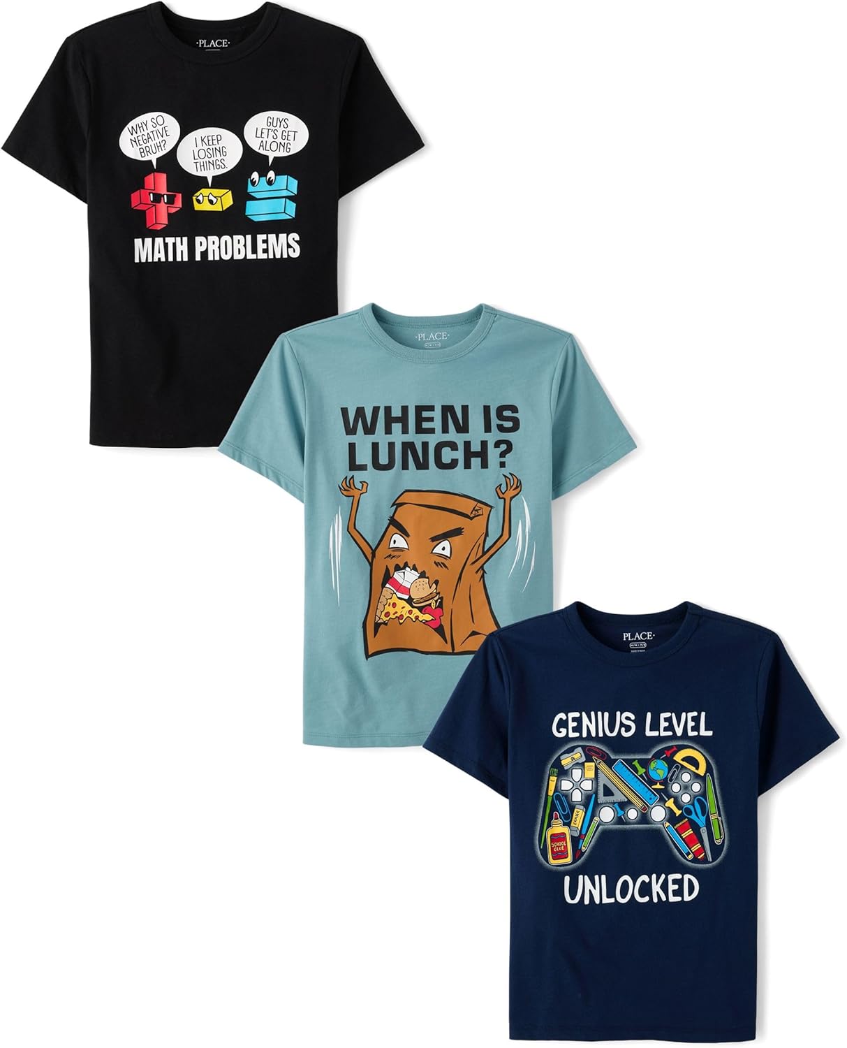 The Children's Place Boys School,Learning Short Sleeve Graphic T-Shirts,3 Pack