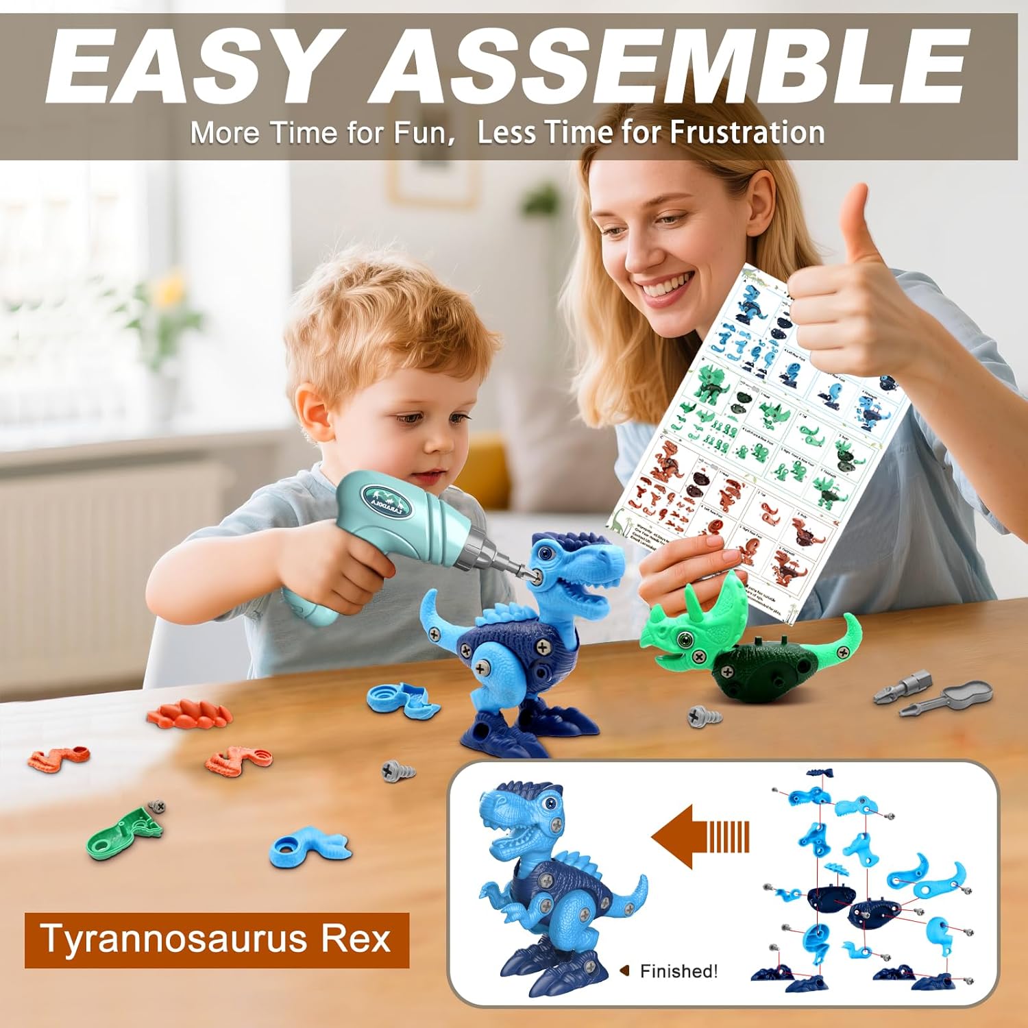 Laradola Dinosaur Toys for 3 4 5 6 7 8 Year Old Boys, Take Apart Dinosaur Toys for Kids 3-5 5-7 STEM Construction Building Kids Toy with Electric Drill, Party Christmas Birthday Gifts Boys Girls - Image 3