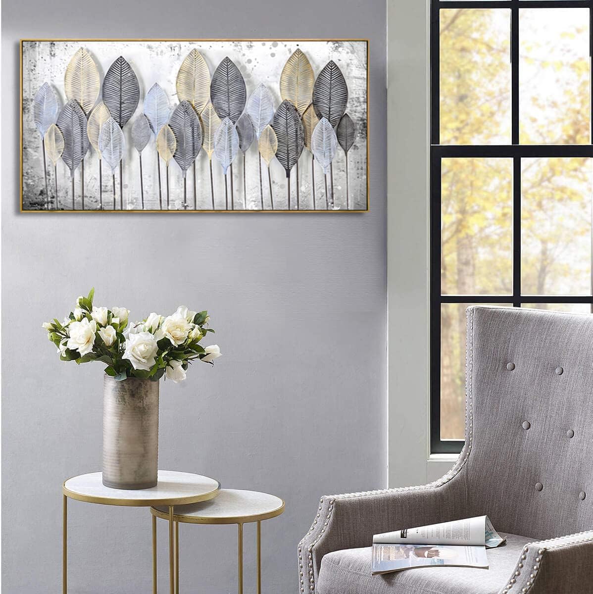 Wall Art Light modern Abstract Canvas wall art Black and white leaves Frames - Canvas Painting artwork Wall Art Print Poster for Living Room Decoration 30"x60" with Framed - Image 7