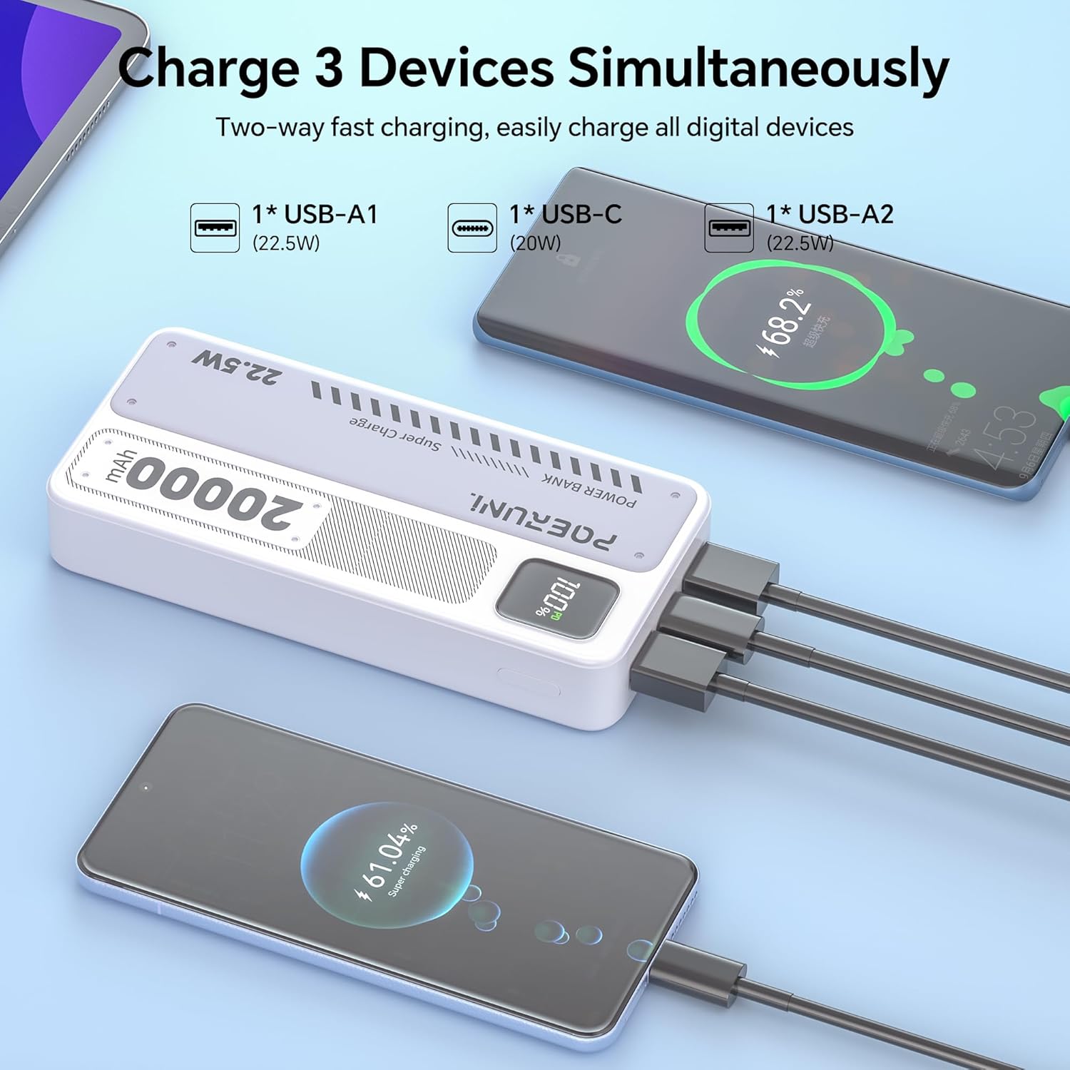 20000mAh Portable Charger with Digital Display - 22.5W Super Fast Charging, Compact Power Bank for iPhone, Android, Tablet, PSP | FAA Compliant Air Travel Safe - Image 3