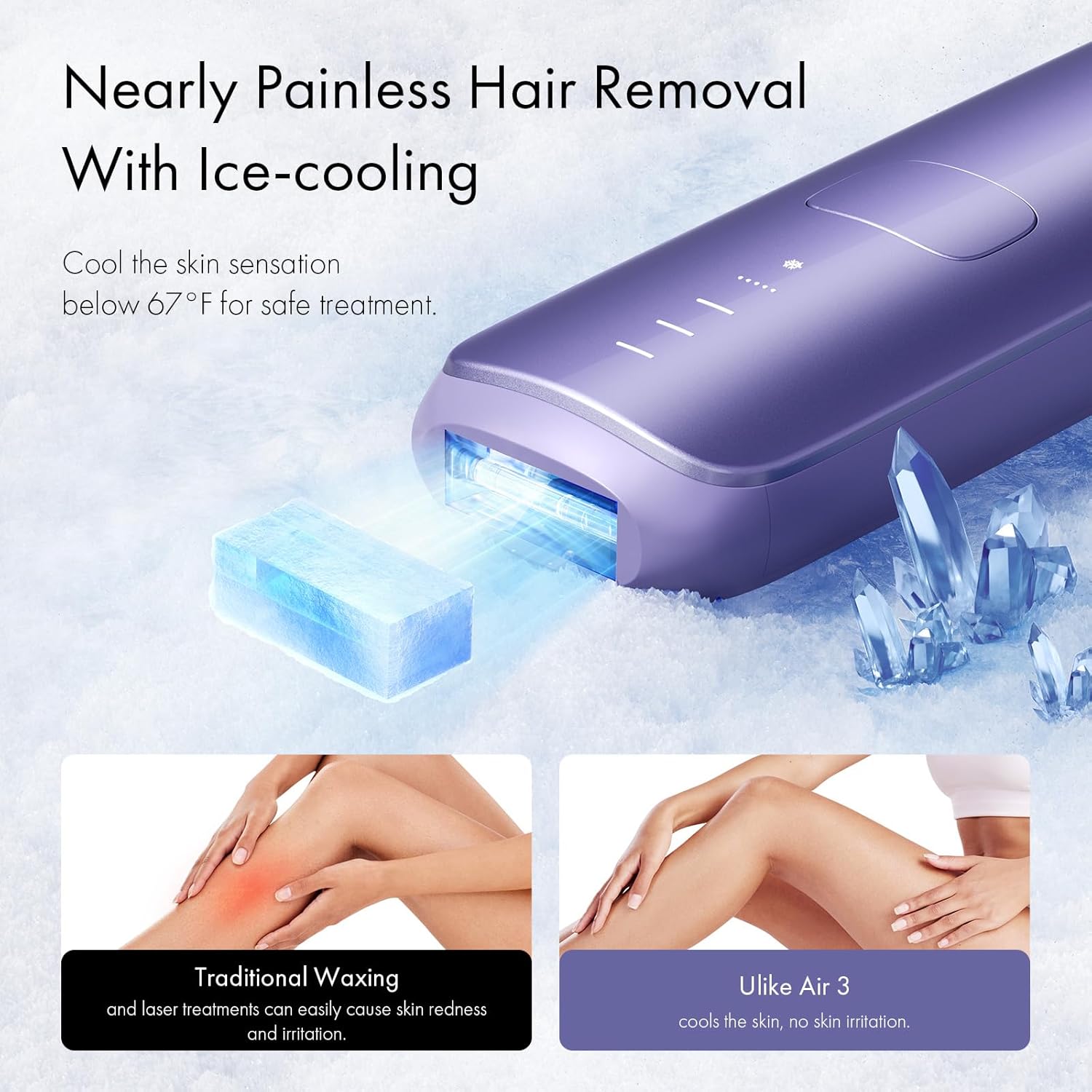 Ulike Laser Hair Removal for Women and Men, Air 3 Ice-Cooling IPL Hair Removal Device for Nearly Painless & Long-Lasting Results, 3 Modes & Auto Flashing for Fast Full Body Hair Removal from Home - Image 2