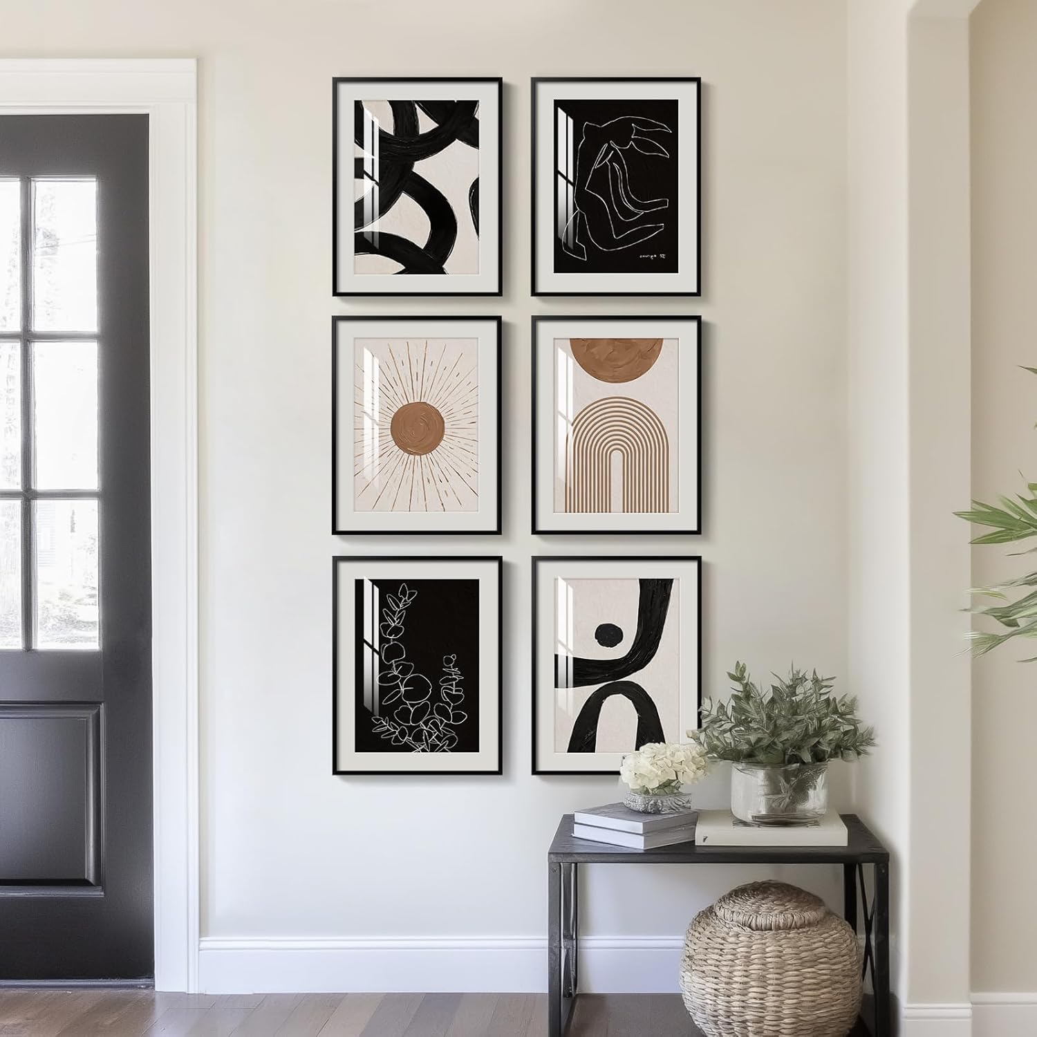 Framed Boho Black and White Brown Modern Abstract Wall Art for Living Room, Set of 6 Bohemian Wall Hanging Artwork, Minimalist Sun Geometric Pictures for Bedroom Office Bathroom Wall Decor 11x14 Inch - Image 3