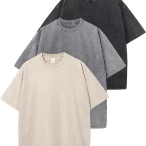 Arssm 3 Pack Men Oversized T Shirts Vintage Tee Loose Fit Short Sleeve Casual Streetwear Baggy Washed Unisex Tops