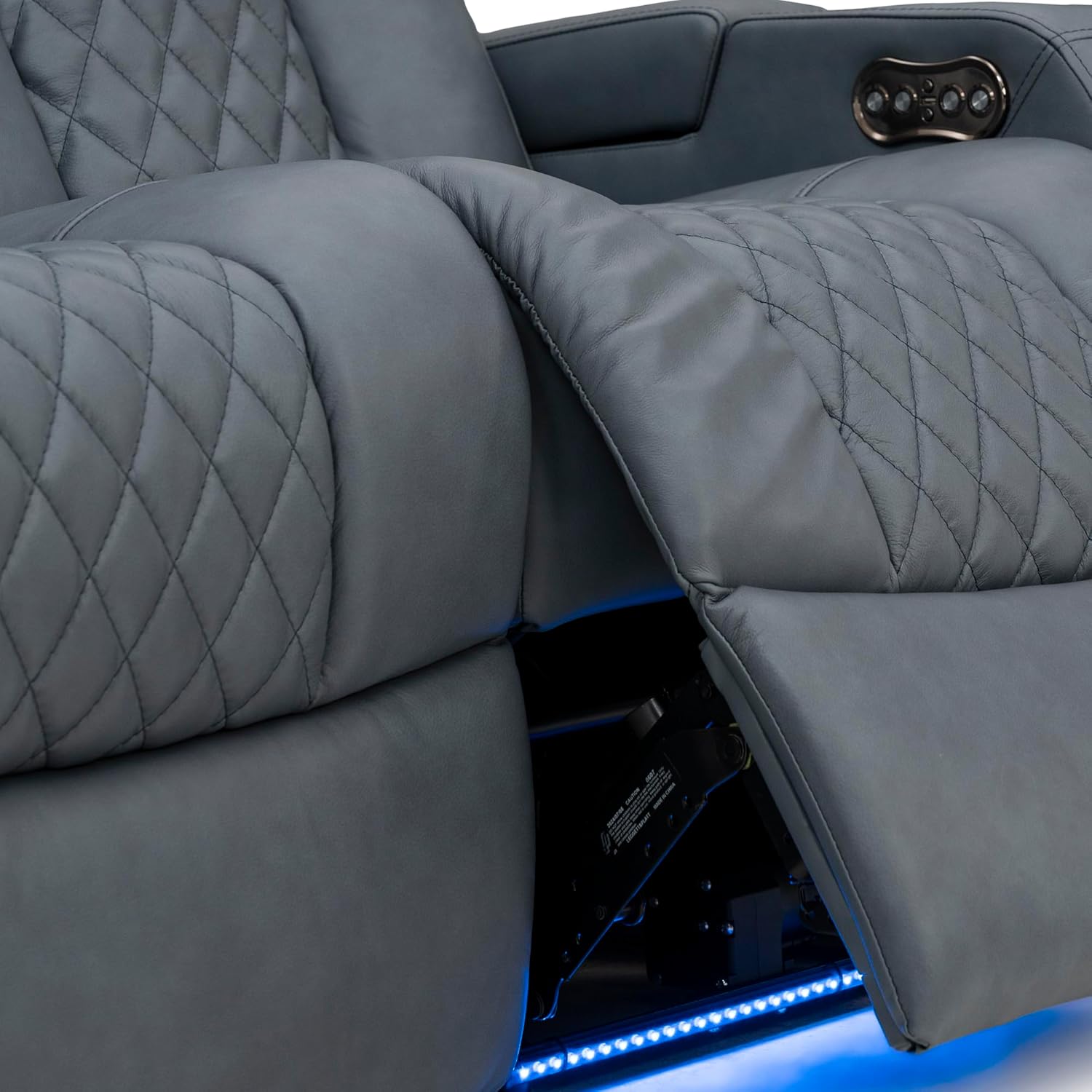 Seatcraft Anthem Italian Leather Sofa w/Fold-Down Table, Living Room, Power Headrest, Power Recline, Smokey Blue - Image 9