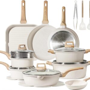 CAROTE Pots and Pans Set Nonstick, Cookware Set Induction Kitchen Cooking Set 26cs w/Frying Pans & Saucepans& Grill Pan