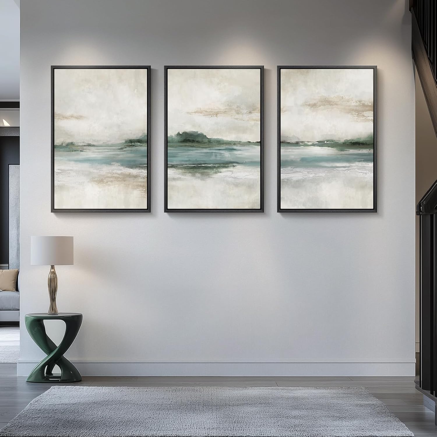 Large Framed Abstract Nature Landscape Wall Art for Living Room, Set of 3 Modern Canvas Prints Paintings Artwork for Walls, Green Lake Pictures for Hallway, Dining Room, Office Wall Decor 24x36 Inch - Image 8