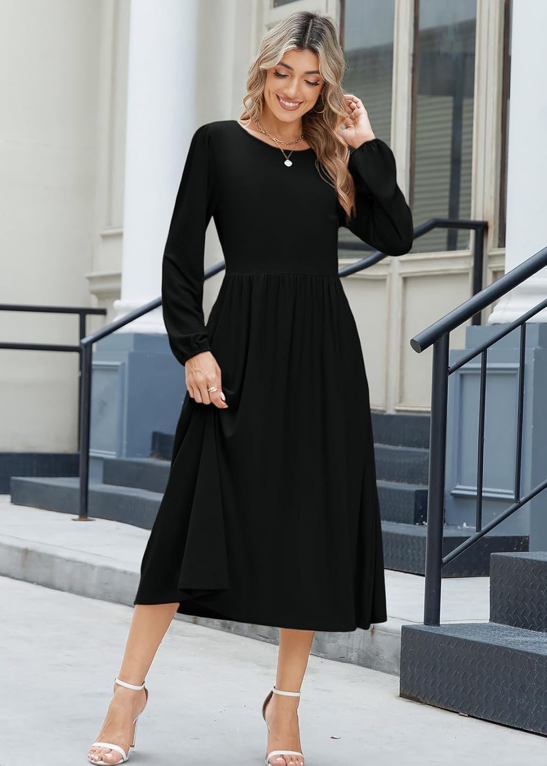 Zeagoo Long Sleeve Dresses for Women 2025 Fall Winter Casual Flowy A-Line Boho Midi Party Long Dress with Pockets - Image 2