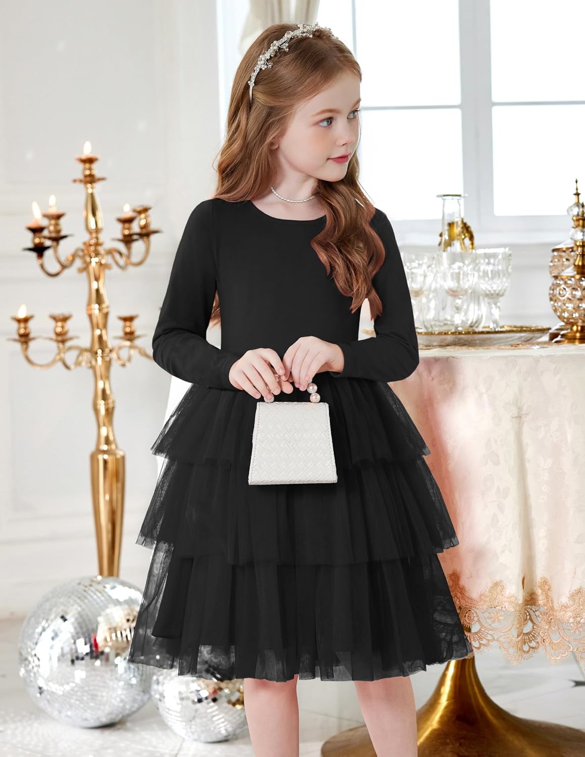 Arshiner Toddler Tutu Dress Girls Long Sleeve Fall Winter Tiered Formal Party Tulle Dresses for Kids 2-6Y - Image 2