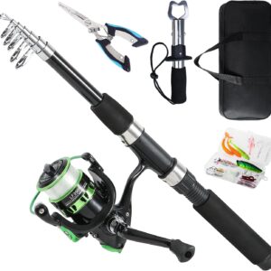 Fishing Rod, 6.9ft Telescopic Fishing Rod and Reel Combo with Fishing Pliers and Lip Gripper Fishing Equipment, 5.2:1 Pre-Loaded Spinning Reel Combo Set Fishing Pole