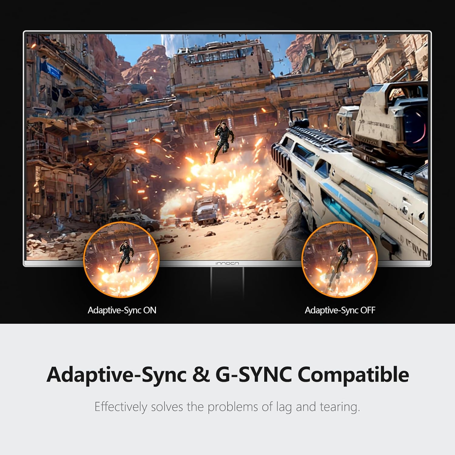 INNOCN 27" OLED 2K QHD 2560 x 1440p 500Hz Gaming Monitor, Gaming Console Ready, VRR, G-SYNC Compatible, HDR 500, 0.03ms, FPS/RTS, HDMI 2.1, DP, Speaker, Pivot Adjustable Stand - GA27M1Q - Image 5