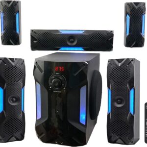 Rockville HTS56 1000W 5.1 Channel Home Theater System, Bluetooth, USB, 8″ Subwoofer, LED Light Effects, Remote Control, Optical Input, for Movies, Music & Karaoke