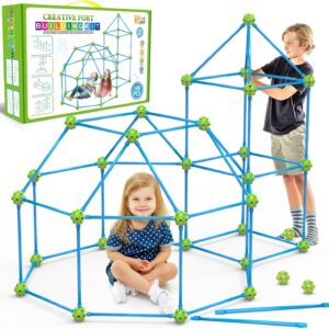 SpringFlower Fort Building Kit for Kids,STEM Construction Toys, Educational Gift for 3 4 5 6 7 8 9 10 11 12 Years Old Boys and Girls,Ultimate Creative Set for Indoor & Outdoors Activity,140 Pcs,Green