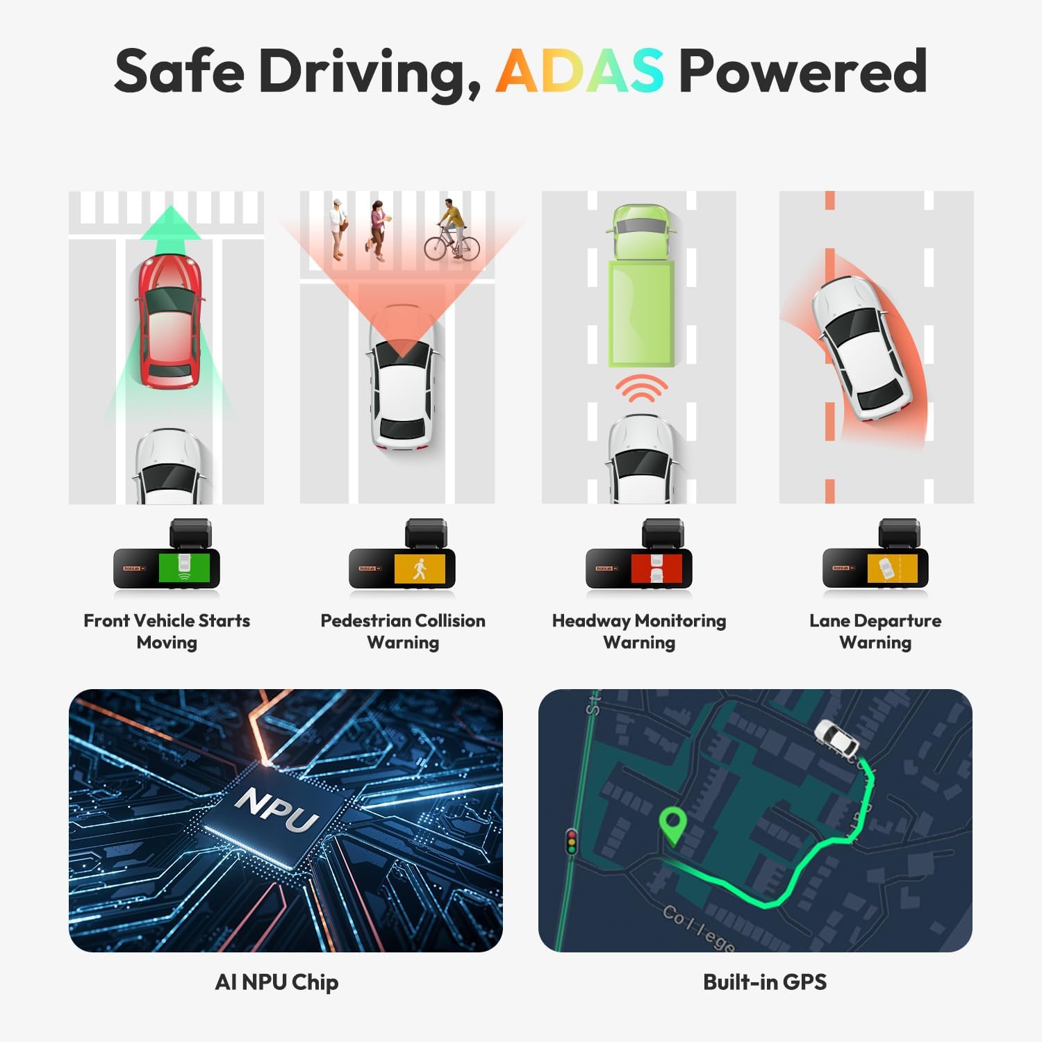 BOTSLAB 4K Dash Cam Front and Rear, 170° Ultra Wide 4K+2K Dashcam with ADAS, Night Vision, 24/7 Parking Mode, Sony STARVIS Sensor, WDR, Free 64GB SD Card, 5.8GHz WiFi, Built-in GPS, Loop Recording - Image 5