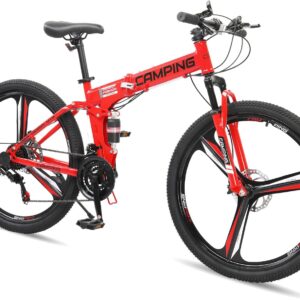 Ktaxon 26 Inch Foldable Mountain Bike, 21 Speed Folding Mountain Bike with Double Shock Effect, Powerful Mechanical Dual Disc Brakes, Unique Design and Ergonomic Frame & Cushion