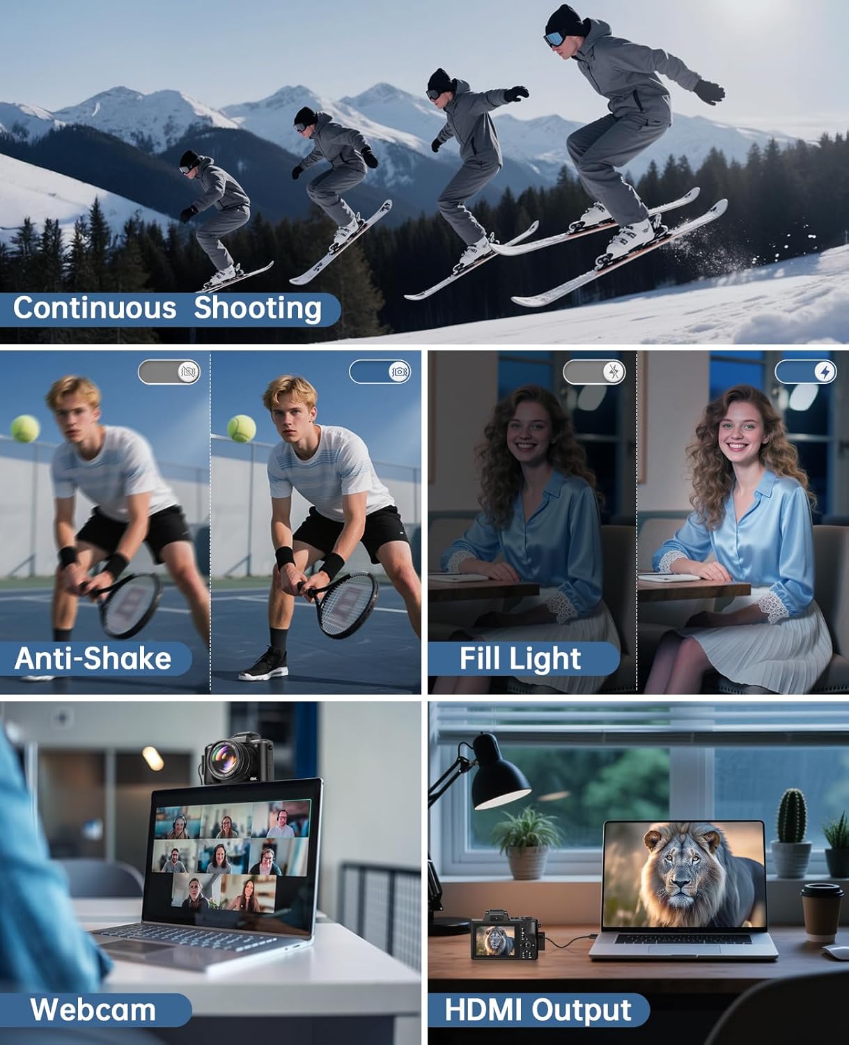 8K Digital Cameras for Photography Autofocus 88MP WiFi Professional 16X Digital Zoom Photography Camera with Dual-Lens for YouTube with Lens Hood, Touch Screen, 2 Batteries & Charging Stand - Image 7