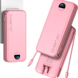 20000mAh Ultra-Portable-Charger-Power-Bank PD20W with Built in Cables&AC Wall Plug,Fast Charging Cell Phone Charger Battery Pack,LED Display Travel Battery Bank for All iPhone,Samsung,Android