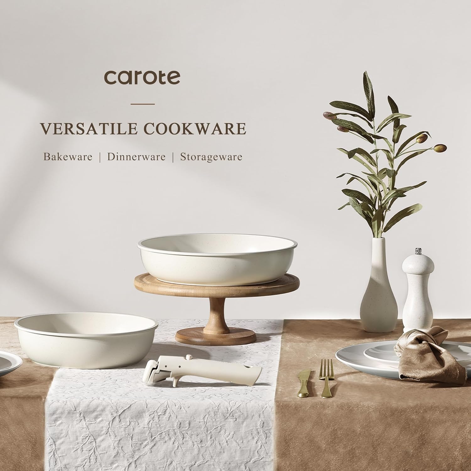 CAROTE 17pcs Pots and Pans Set, Nonstick Cookware Set Detachable Handle, Induction Kitchen Cookware Sets Non Stick with Removable Handle, RV Cookware Set, Oven Safe - Image 8