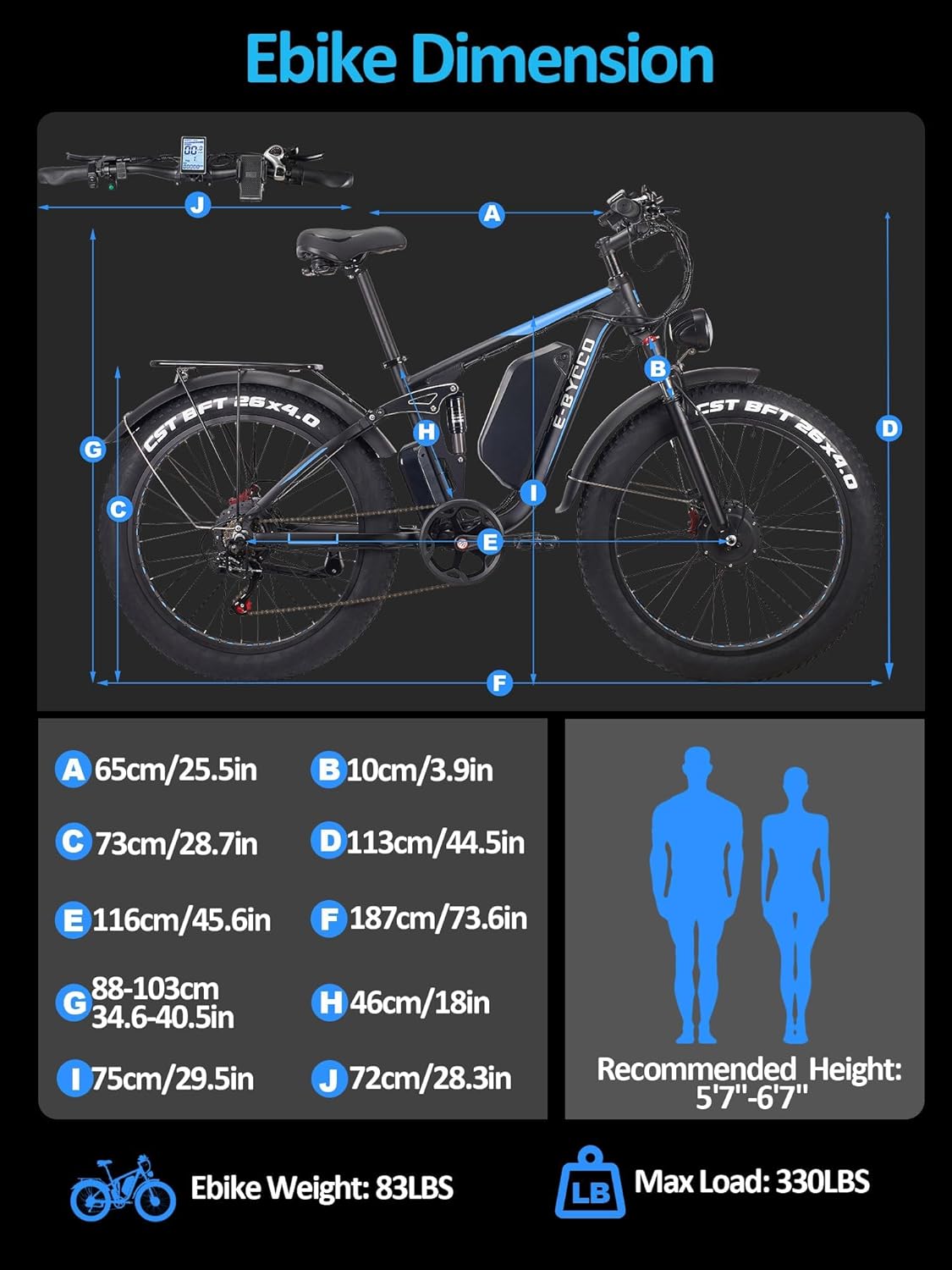 5000W Dual Motor Electric Bike for Adults, 52V 32AH, Up to 90Mile & 45MPH E-Bike All-Terrain Fat Tires Full Suspension 24/26 Inch Electric Bicycles Hydraulic Disc Brakes for Snow & Wet Roads - Image 6