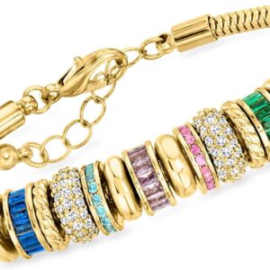 Ross-Simons 14kt Yellow Gold-Plated Rondelle Bracelet With Simulated Multicolored Gemstones. 7 inches