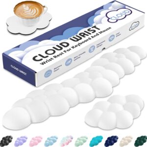Cloud Wrist Rest for Keyboard and Mouse, Memory Foam PU Leather Keyboard Wrist Rest with Ergonomic Support, Non-Slip Base, Cute Arm Rest Pad & Palm Cushion, Office Desk Accessory, White