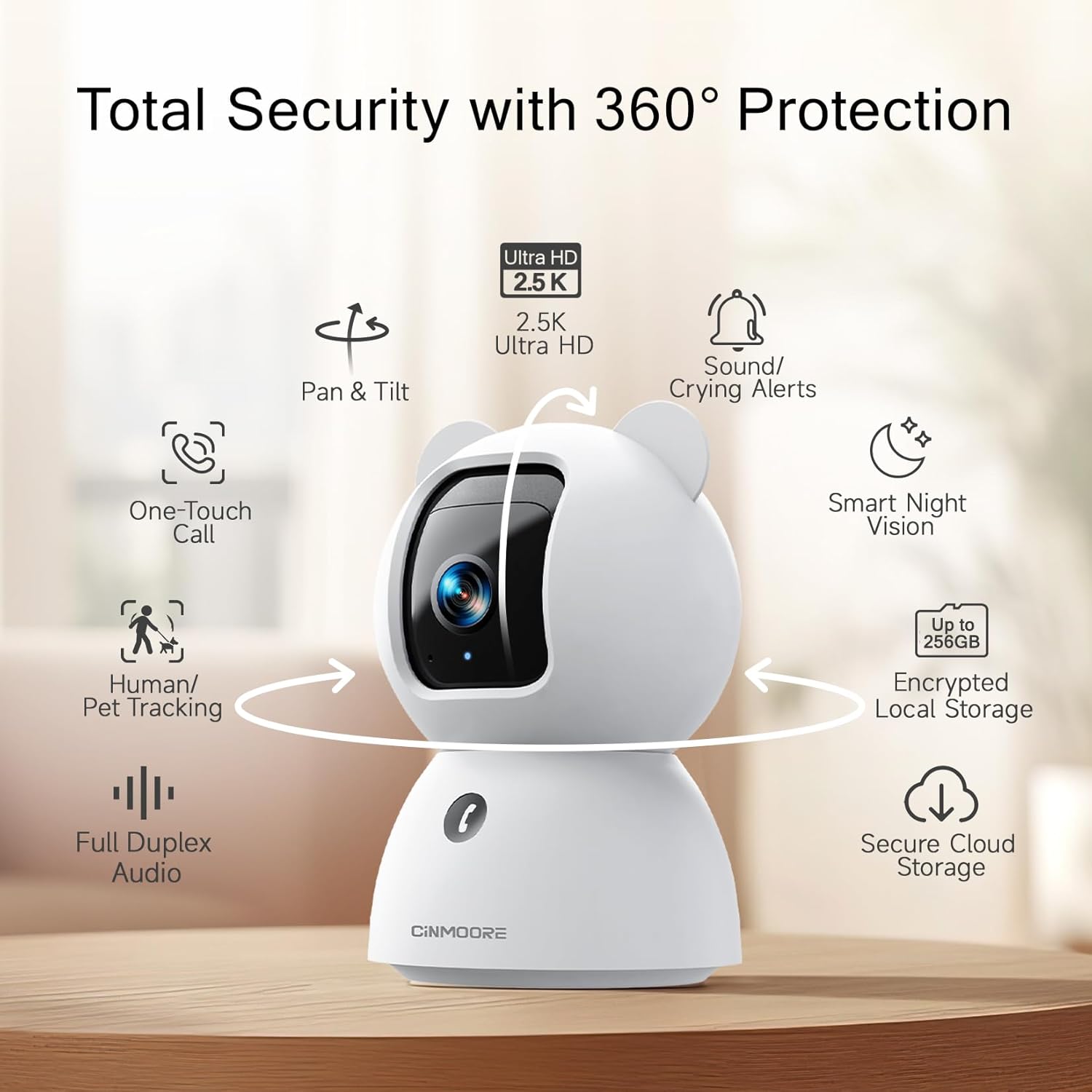 2.5K Security Camera Indoor, Non-Subscription AI Person/Pet/Cry Detection, 4MP Pet/Dog/Cat Camera w/Phone App, Pan Tilt 2.4GHz WiFi Cameras for Home Security, Full Duplex 2-Way Audio, IR Night Vision - Image 2