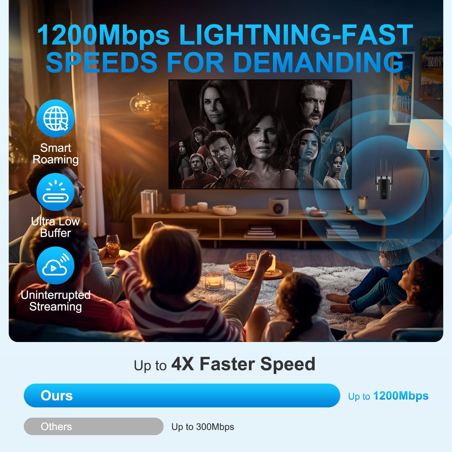 WiFi Extender Signal Booster, Dual Band 5.8GHz&2.4GHz, WiFi Booster Covers Up to 10000 Sq.ft, WiFi Repeater 1.2Gbps with Ethernet Port, One-tap Setup, Made for USA - Image 2