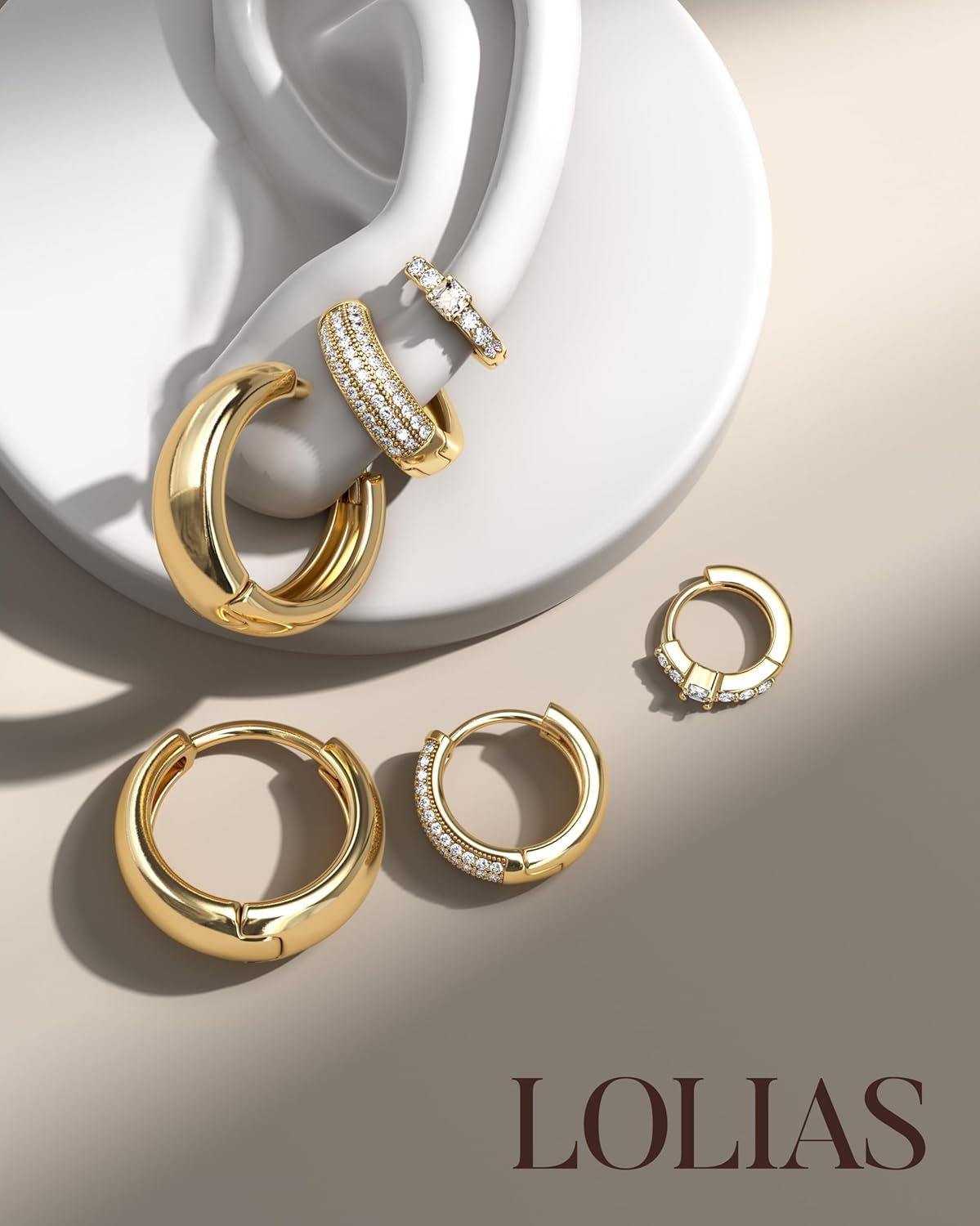 LOLIAS Small 14K Gold Plated Chunky Hoop Earrings for Women Hypoallergenic Silver Earrings Set for Sensitive Ears Non Tarnish Huggie Hoops Earring Stacks for Multiple Piercing Jewelry Lightweight 3Pairs - Image 6