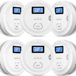 6 Packs, 2 in 1,Smoke Carbon Monoxide Detector,Carbon Monoxide Detectors/Smoke Alarm,85 dB Alarm,Large Screen Readout,Test Button,Battery Operated, Work State LED Flash,Easy Install