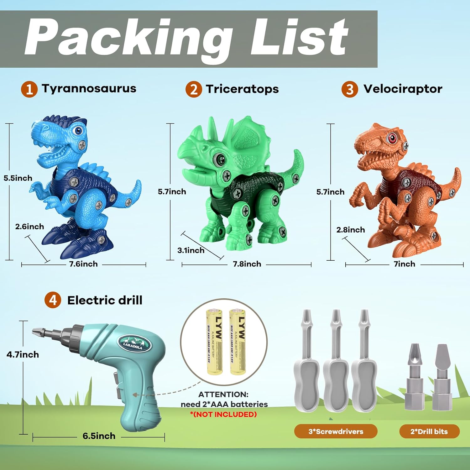 Laradola Dinosaur Toys for 3 4 5 6 7 8 Year Old Boys, Take Apart Dinosaur Toys for Kids 3-5 5-7 STEM Construction Building Kids Toy with Electric Drill, Party Christmas Birthday Gifts Boys Girls - Image 8