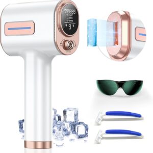 Laser Hair Removal, IPL Hair Removal Device System with 9 Intensity Levels for Legs, Ice Cooling Laser Hair Removal Device with 2 Flash Modes for Women Men, Bikini Area, Face & Underarms