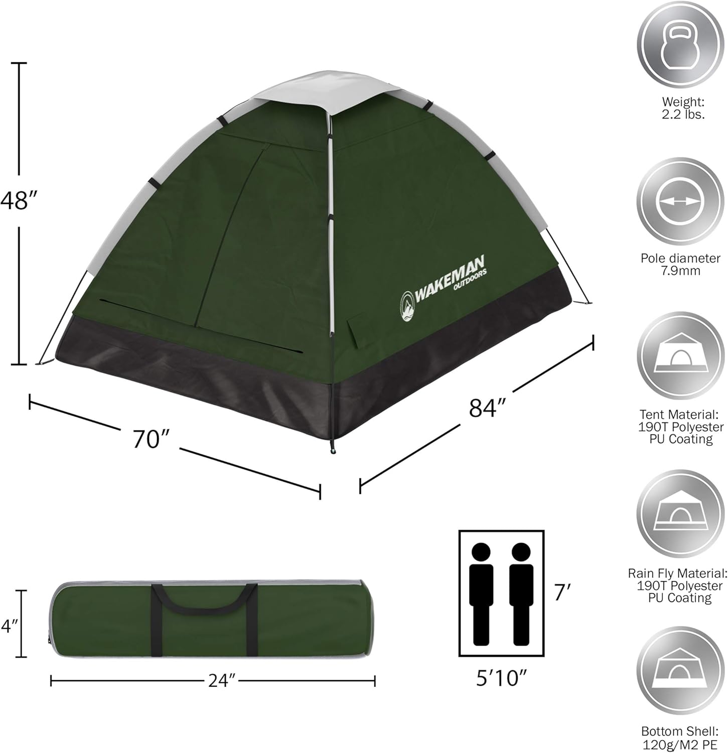 Wakeman Family-Tents Wakeman Outdoors 2 Person Camping Tent - Image 2