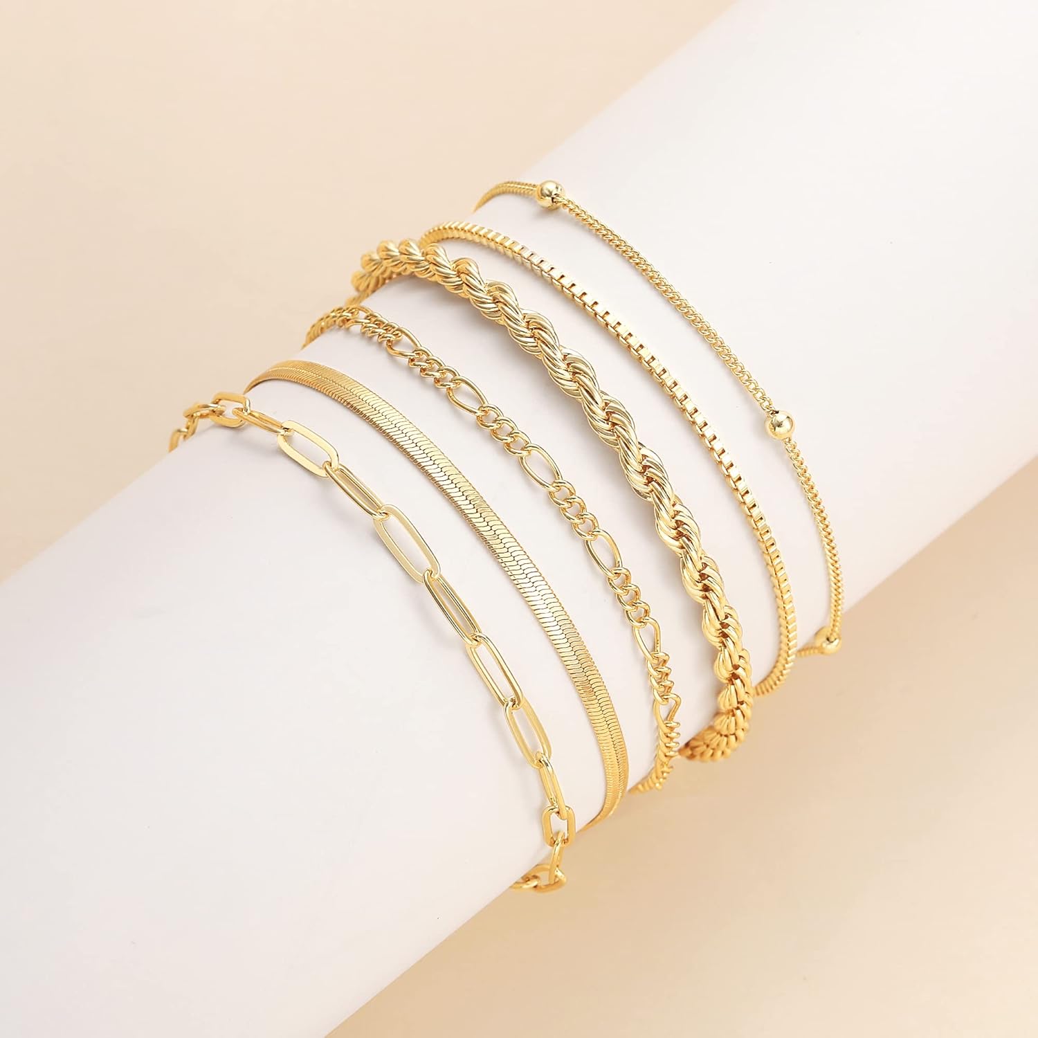 DEARMAY Gold Bracelets for Women Waterproof, 14K Gold Plated Jewelry Sets Trendy Thin Dainty Stackable Cuban Link Paperclip Chain Bracelet Pack Fashion Accessories Gifts for Womens - Image 7