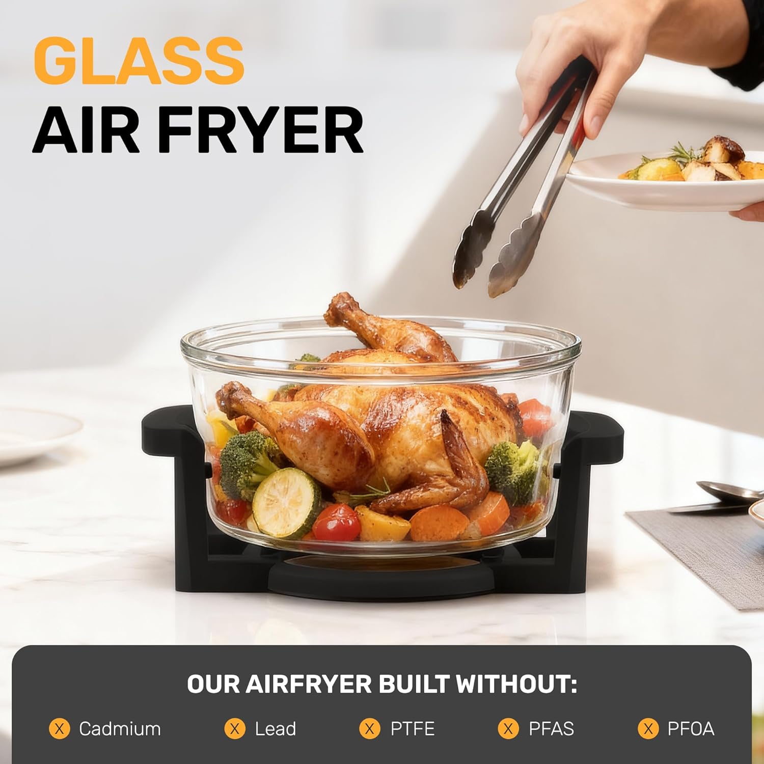 Big Boss 16Qt Large Glass Air Fryer Non Toxic – Family Sized Large Halogen Oven Cooker with 3 Cooking Sections, Stainless Steel Racks, French Fries, Chicken, No Preheat, Self Cleaning, Dishwasher Safe - Image 3