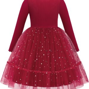 Arshiner Toddler Girl Tutu Dress Fall Winter Long Sleeve Star Sequin Holiday Party Tulle Dresses 2-6Y