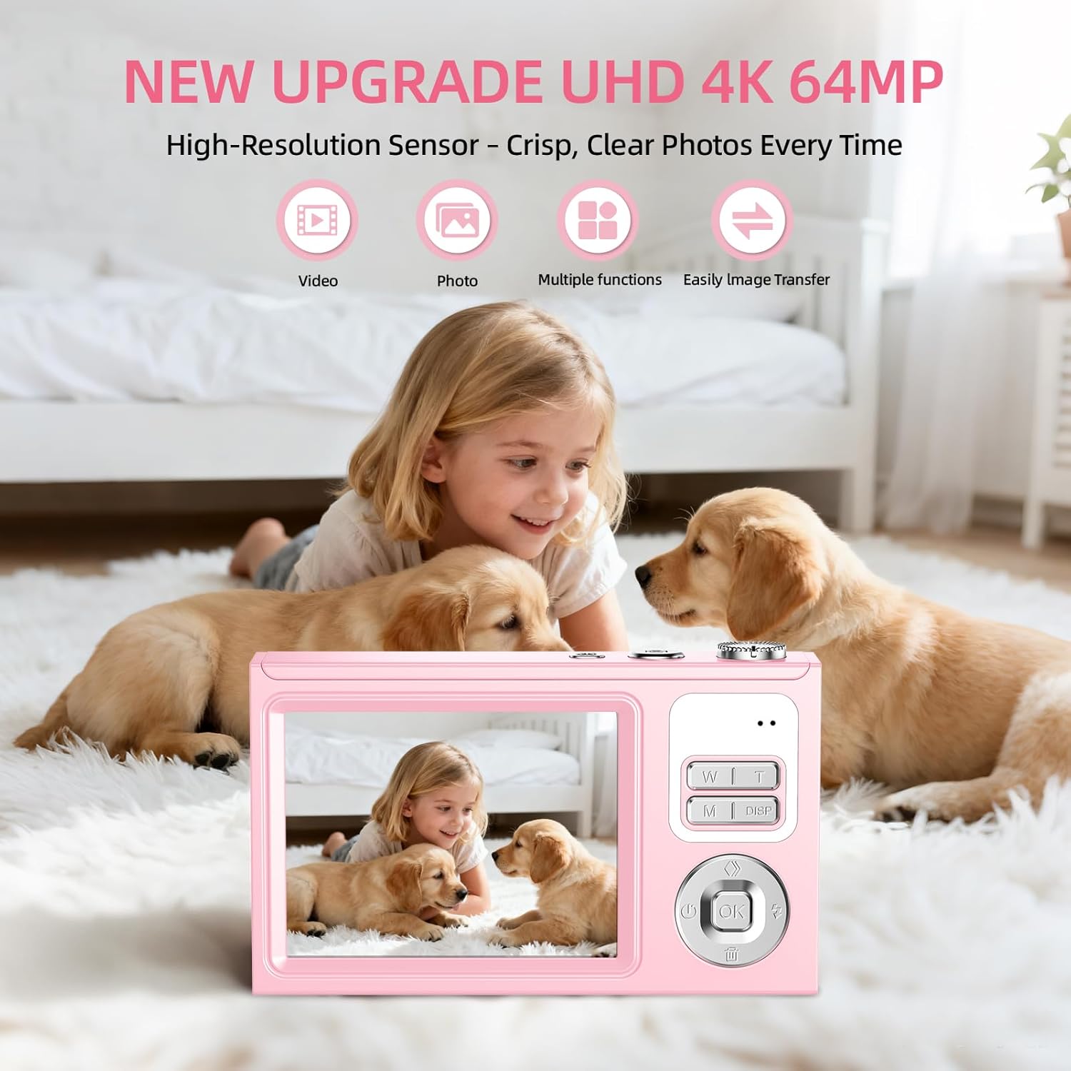 Digital Camera, 64MP 4K Camera for Kids with 2.8" IPS Screen, 64GB SD Card and 16X Digital Zoom Anti Shake, Point and Shoot Compact Camera, Compact Portable Small Gift for Boys Girls Students - Image 2