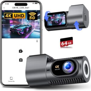 Dash Cam Front 4K – 1.5″ IPS Display & 5G WiFi & 64G Card, 360° Rotation Mini Dashcam, Car Camera with WDR Night Vision, 24H Parking Mode, G-Sensor, Loop Recording,170° Angle, Dash Camera for Cars