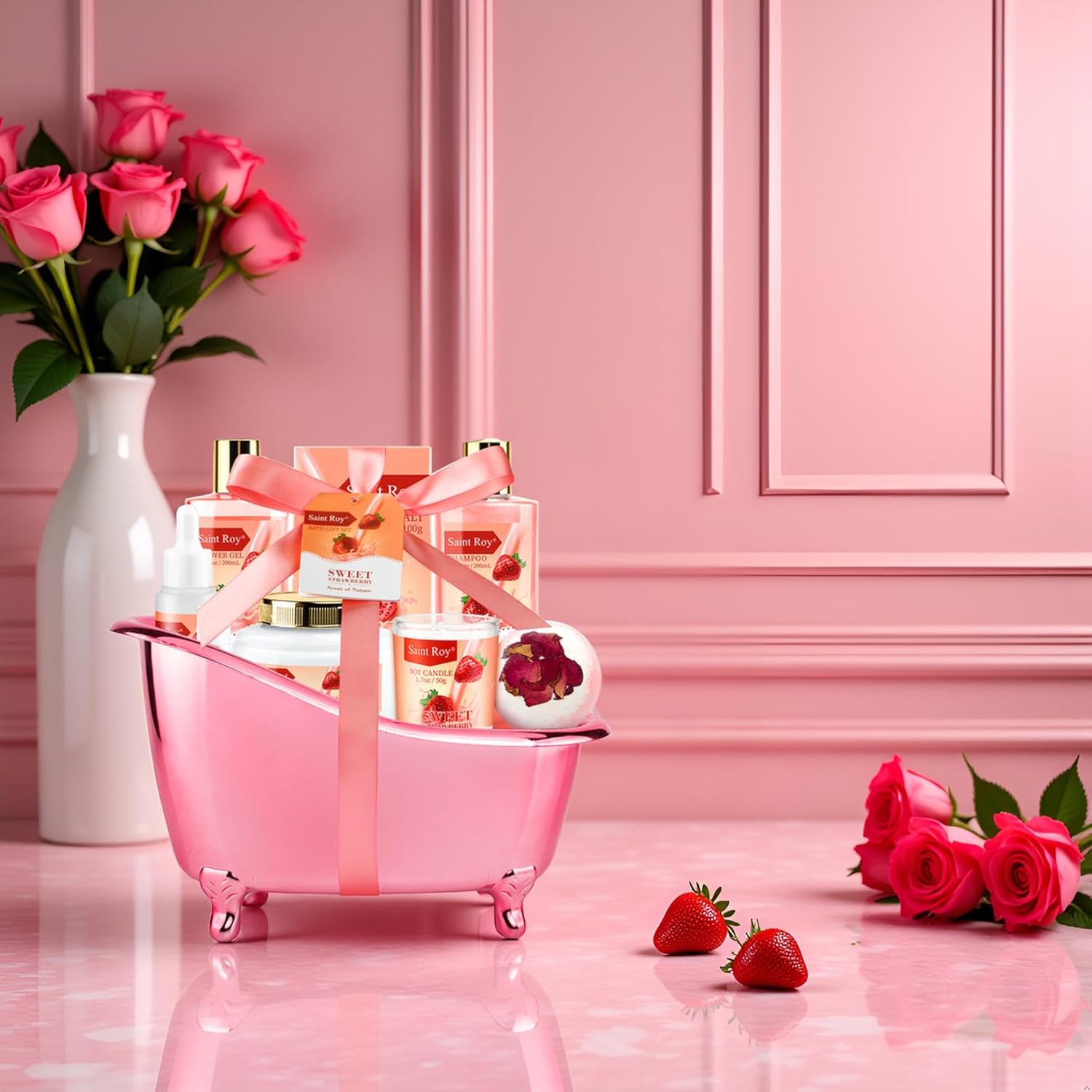 Spa Kit for Women, Bath & Body Gift Set, Luxury Home Spa Bath Gift Basket, Strawberry Scented Bath Set Christmas Gifts for Women, Pamper Gifts for Girls & Teens, Birthday Gift, Bath Self Care Gift - Image 8