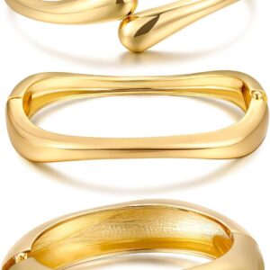 Chunky Gold Bangle Bracelets for Women, Dainty 14k Gold Plated Big Stackable Bangles Set, Trendy Statement Cuff Bracelet Stack Fashion Jewelry Christmas Gifts