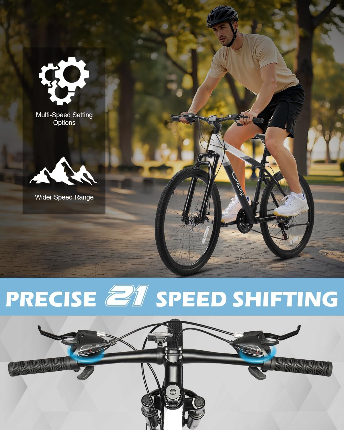 26/27.5" Mountain Bike 21 Speed Men's Mountain Bike with Lightweight Aluminum Frame, Powerful Dual Disc Brake, Precision 21 Speed Shifting, Men's Bicycle for Commuter & Travel - Image 3